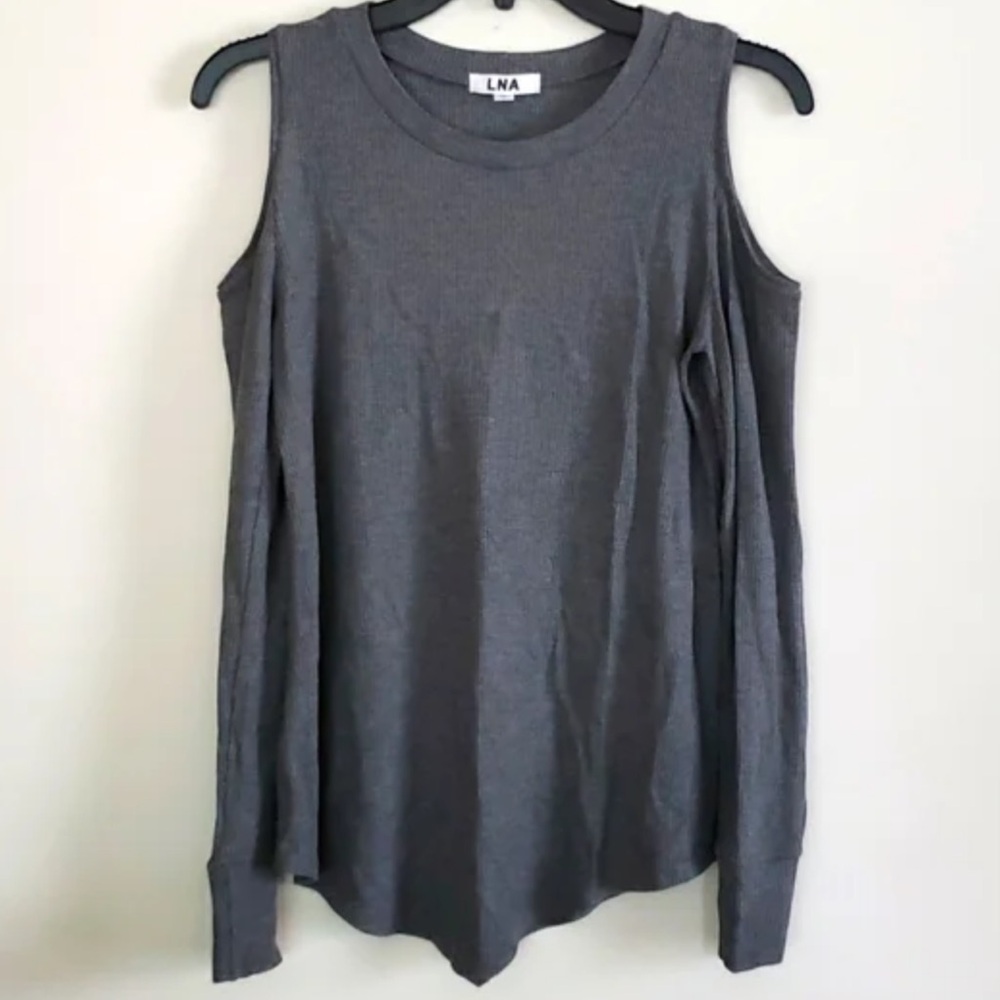 LNA Women’s Gray Cold Shoulder Thermal Top Round Neck Size XS